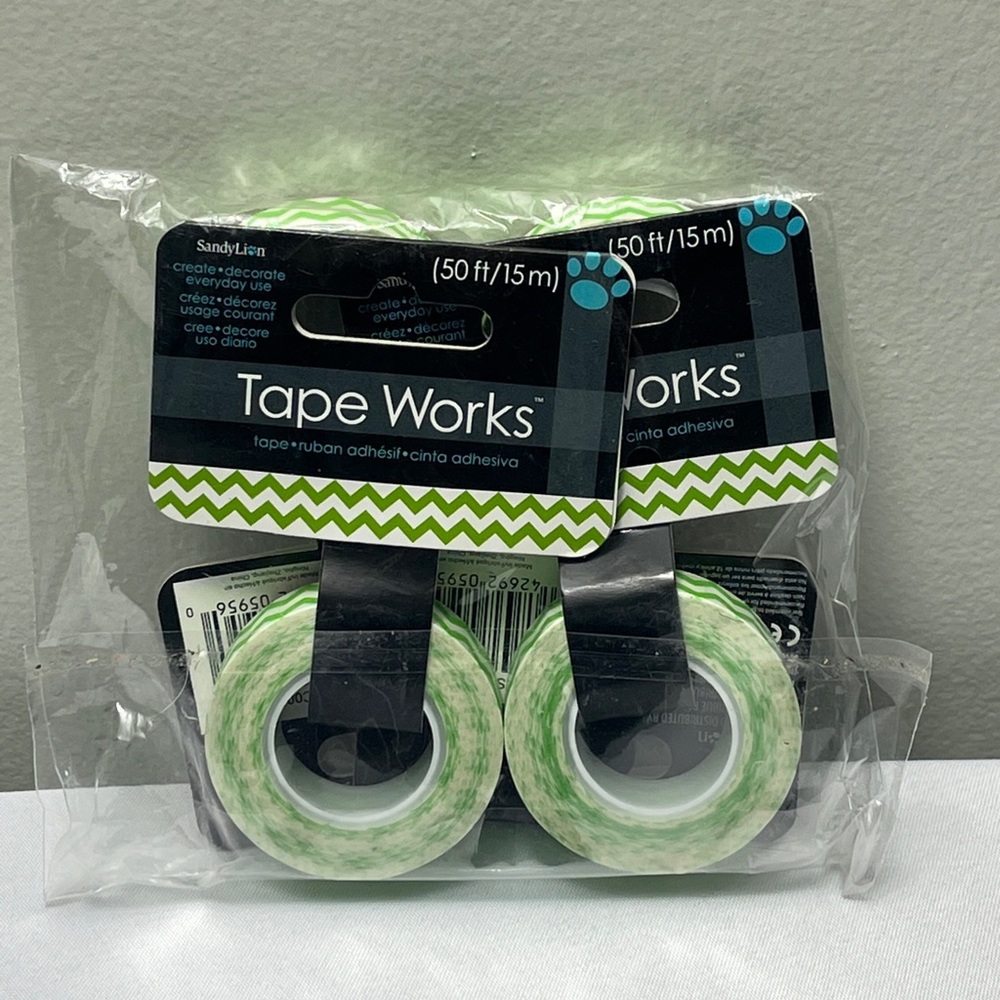 SandyLion Tape Works Decorative Washi Tape 4 Rolls GreenChevrons Print 5/8" Wide